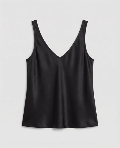 Elegant Satin Camisole Blouse for Women with V Neck Sleeveless Relaxed Silky Style