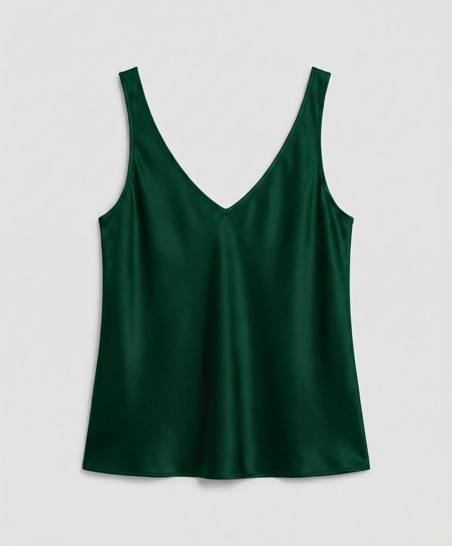 Elegant Satin Camisole Blouse for Women with V Neck Sleeveless Relaxed Silky Style