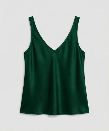 Elegant Satin Camisole Blouse for Women with V Neck Sleeveless Relaxed Silky Style