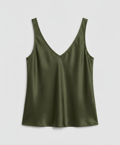 Elegant Satin Camisole Blouse for Women with V Neck Sleeveless Relaxed Silky Style
