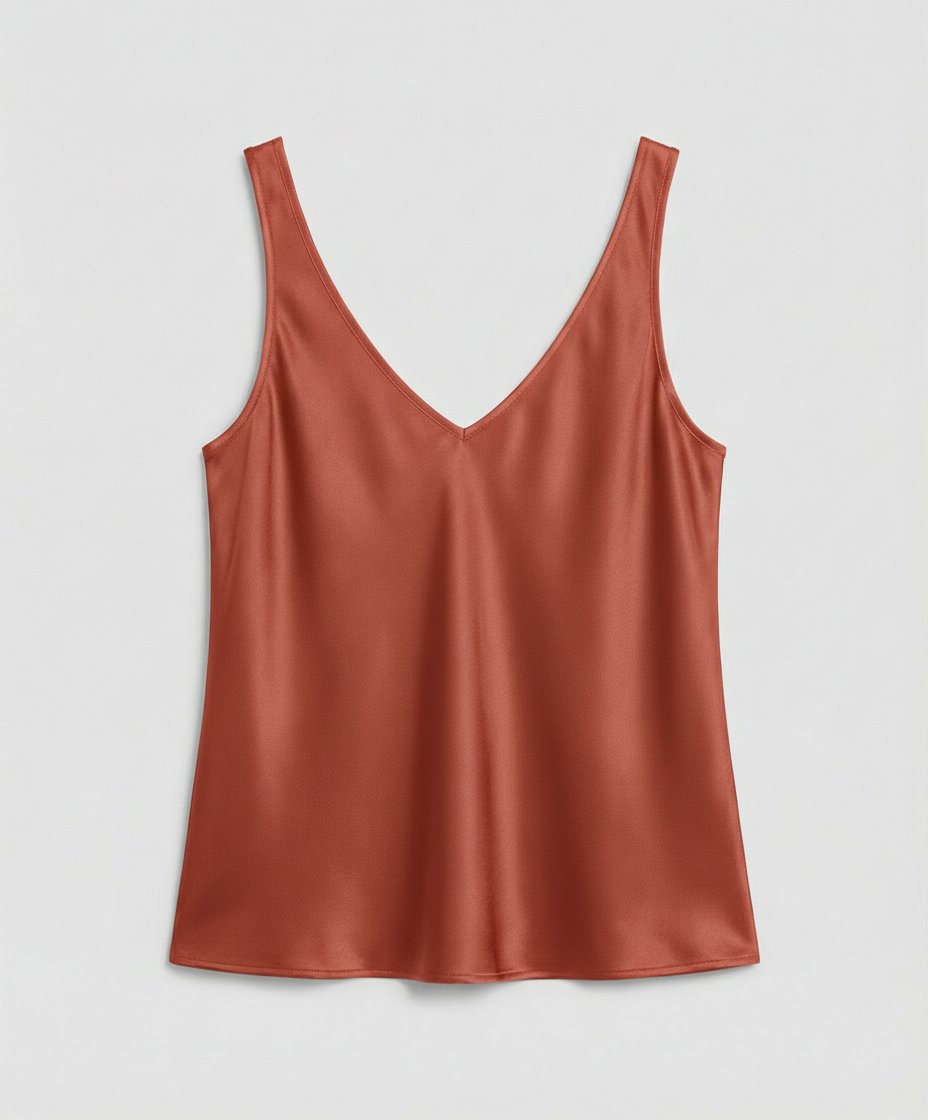 Elegant Satin Camisole Blouse for Women with V Neck Sleeveless Relaxed Silky Style