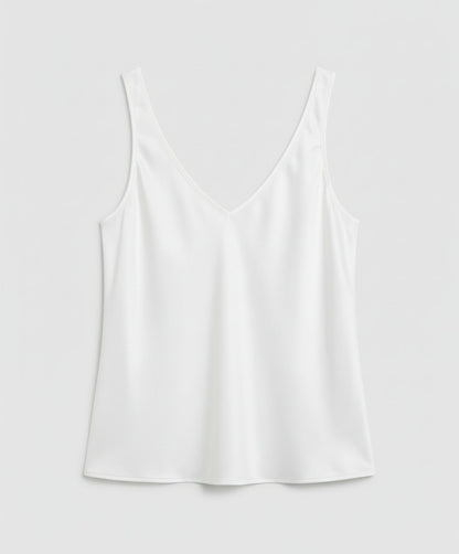 Elegant Satin Camisole Blouse for Women with V Neck Sleeveless Relaxed Silky Style