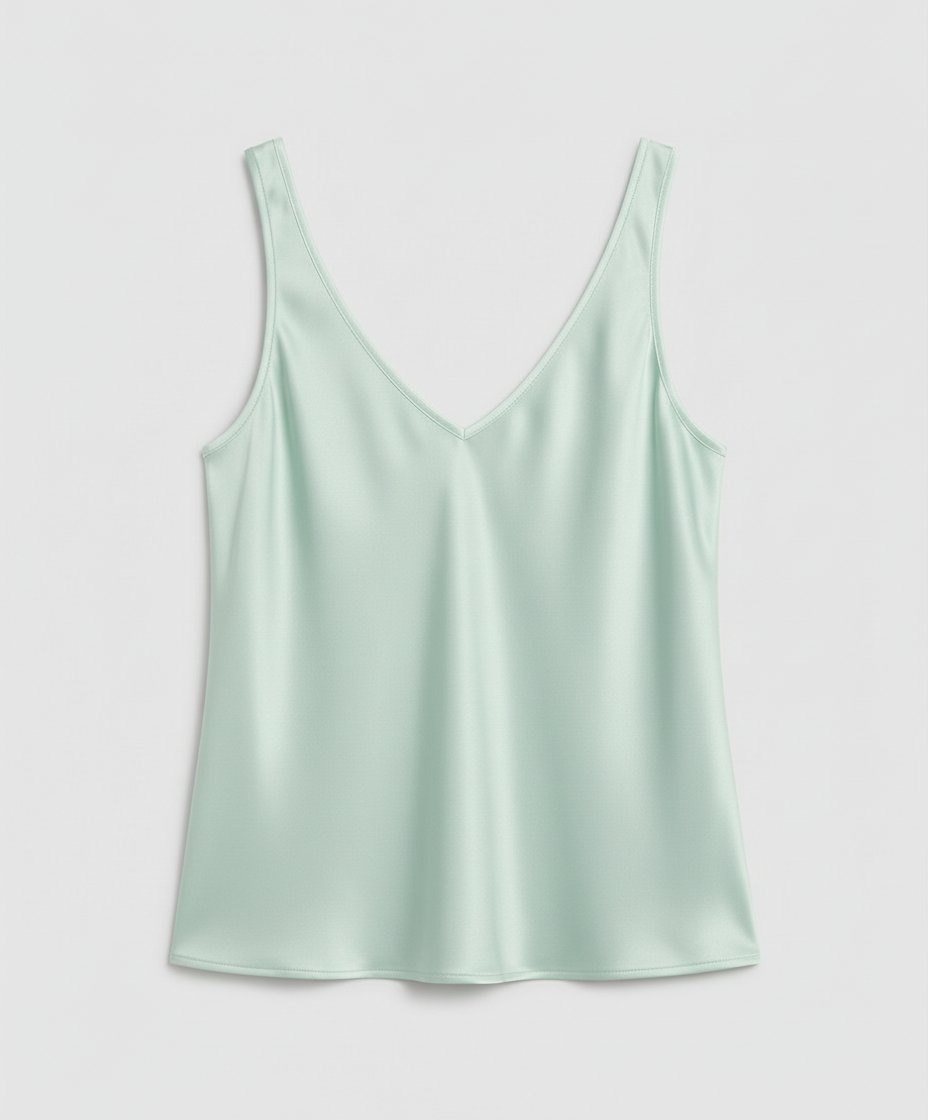 Elegant Satin Camisole Blouse for Women with V Neck Sleeveless Relaxed Silky Style
