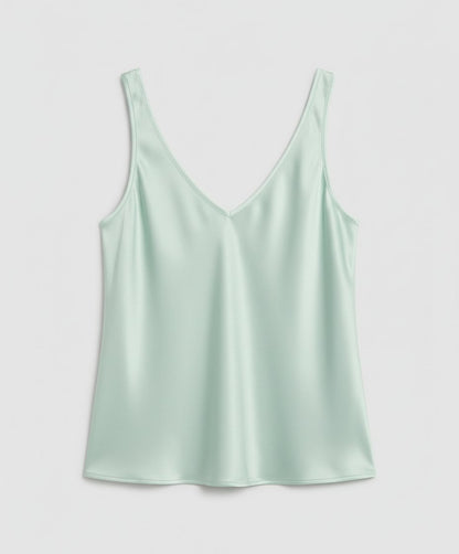 Elegant Satin Camisole Blouse for Women with V Neck Sleeveless Relaxed Silky Style