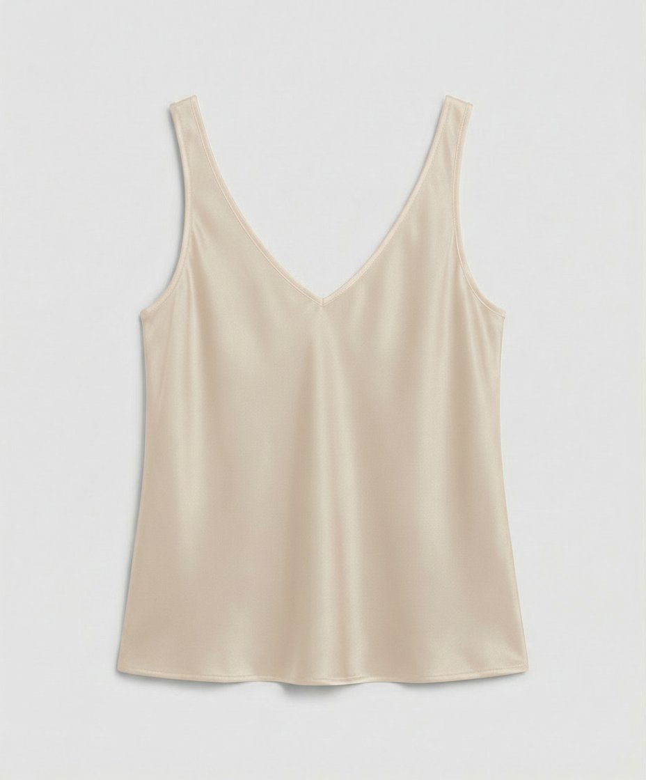 Elegant Satin Camisole Blouse for Women with V Neck Sleeveless Relaxed Silky Style