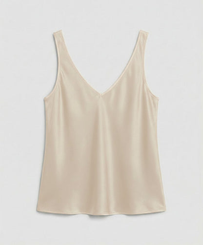 Elegant Satin Camisole Blouse for Women with V Neck Sleeveless Relaxed Silky Style