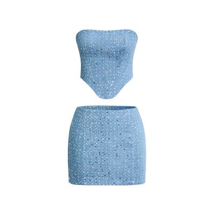 Elegant Blue Sequin Mini Dress for Women with Strapless Bodycon Cutout Formal Party Style
