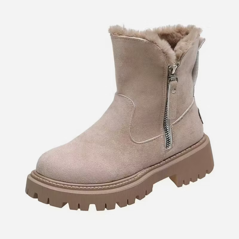 Warm Black Snow Boots for Women with Faux Fur Lining Zip Closure Platform Chunky Sole Snowproof Style
