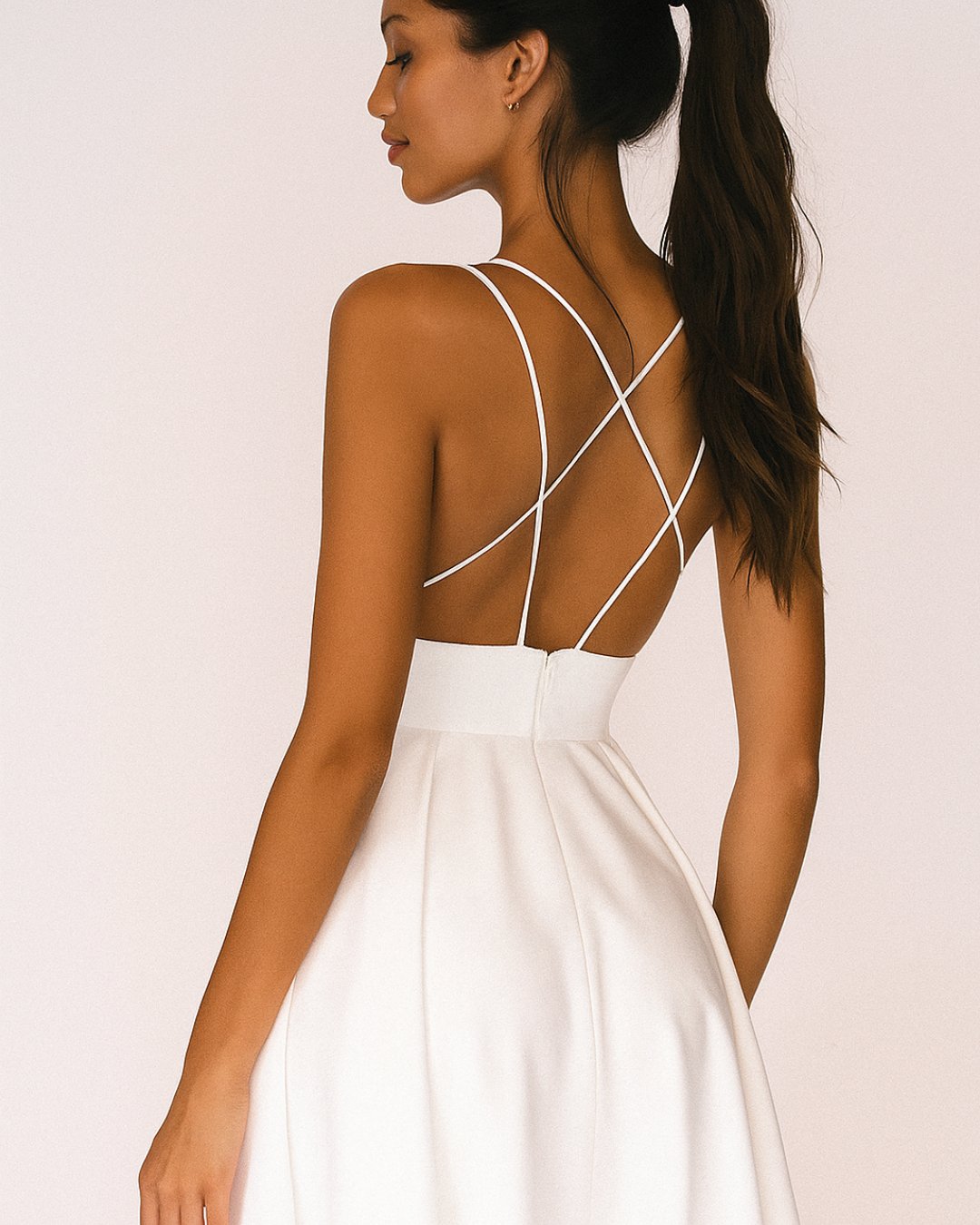 Elegant Satin Midi Dress for Women with V Neck Spaghetti Strap Crisscross Back Fit Flare Wedding Guest Style