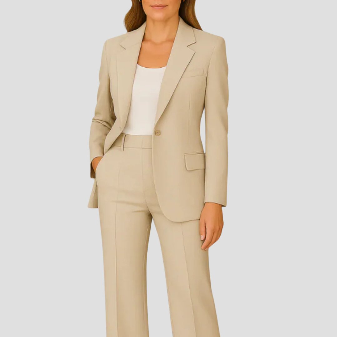 Elegant Tailored Blazer Suit for Women with Notched Lapel Long Sleeve Wide Leg Two Piece Style
