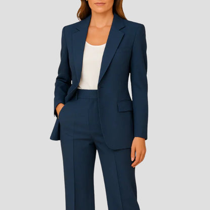 Elegant Tailored Blazer Suit for Women with Notched Lapel Long Sleeve Wide Leg Two Piece Style