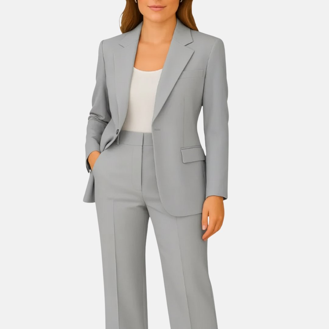 Elegant Tailored Blazer Suit for Women with Notched Lapel Long Sleeve Wide Leg Two Piece Style