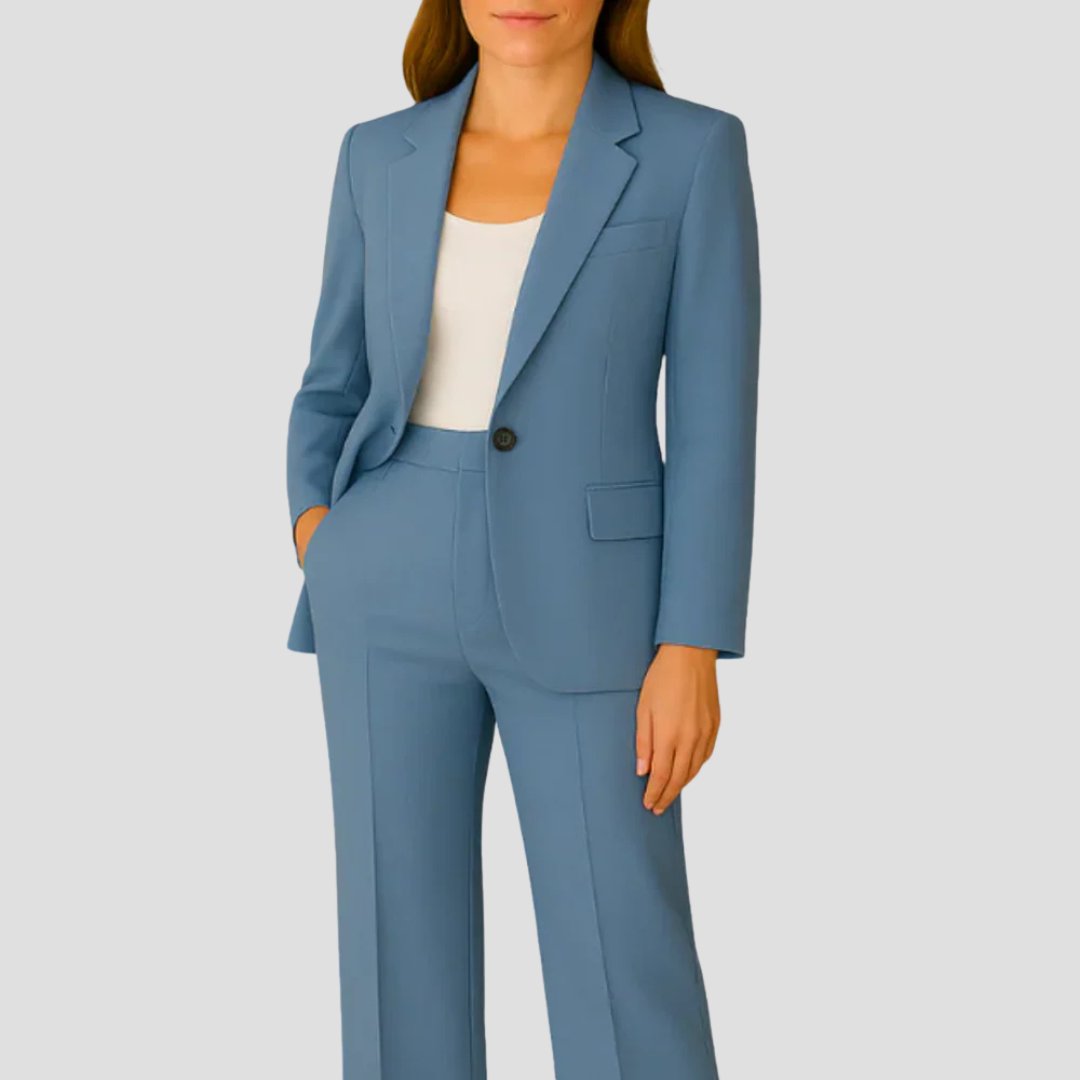 Elegant Tailored Blazer Suit for Women with Notched Lapel Long Sleeve Wide Leg Two Piece Style