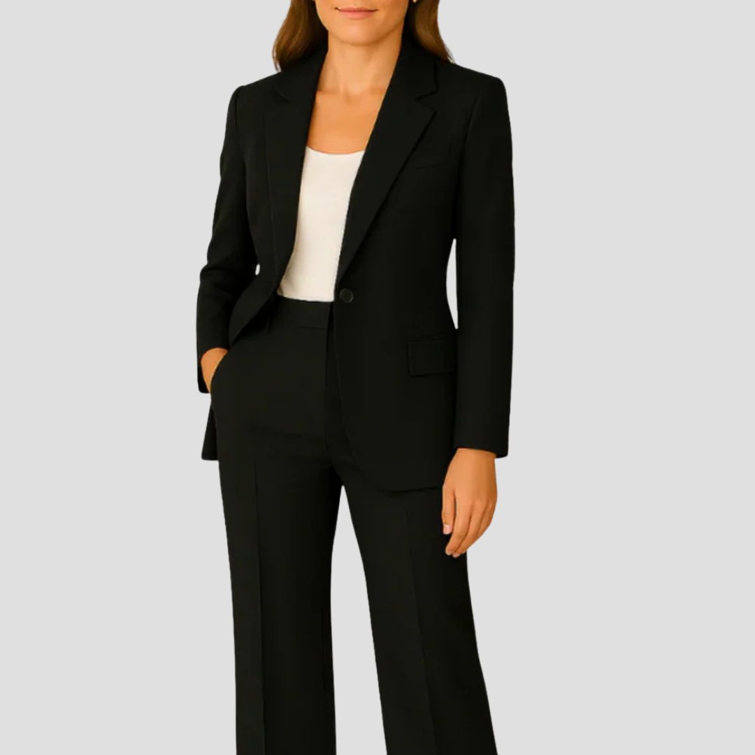 Elegant Tailored Blazer Suit for Women with Notched Lapel Long Sleeve Wide Leg Two Piece Style