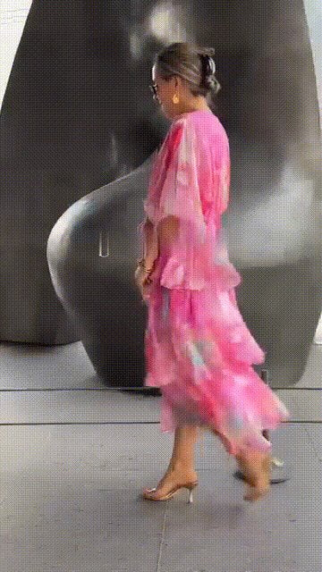 Effortless Watercolor Print Maxi Dress for Women with V Neck Flutter Sleeve Tiered Ruffle Flowing Bohemian Style