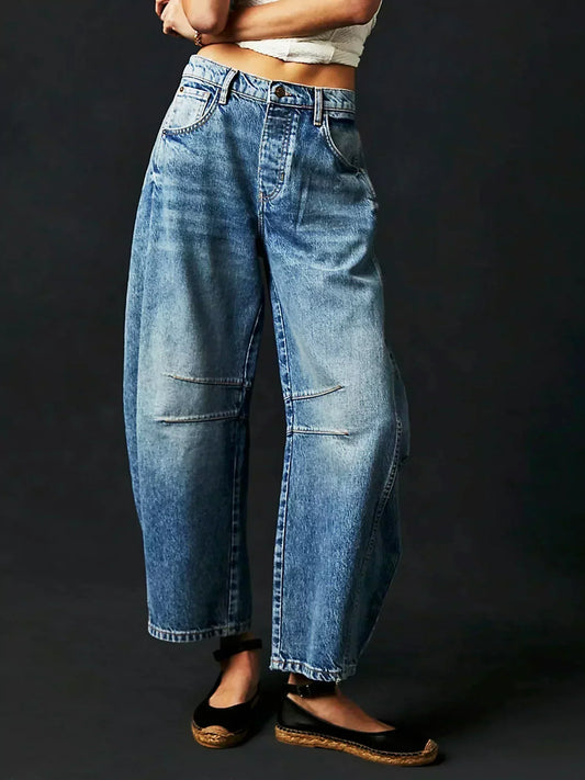 Modern High Waisted Relaxed Leg Jeans for Women with Baggy Barrel Leg Denim Easy Style