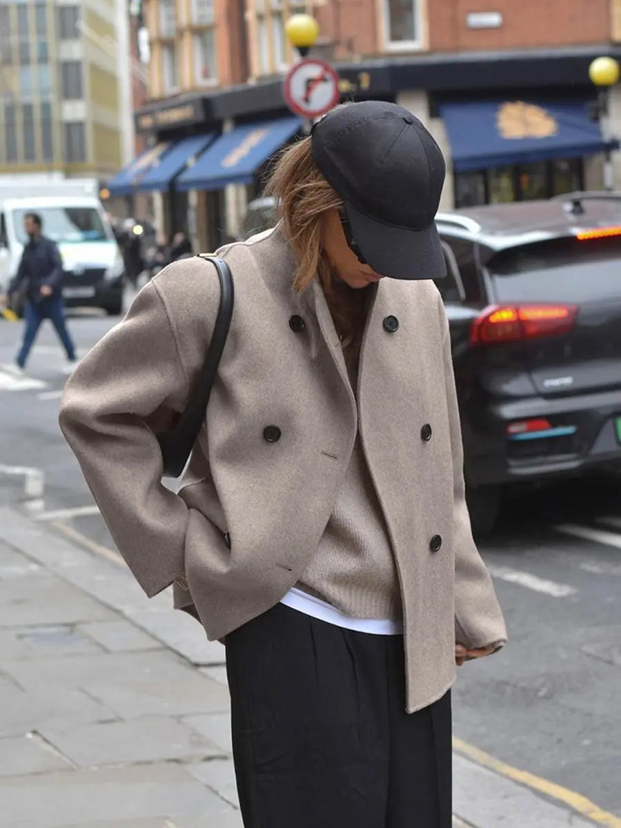 Women's Oversized Stand Collar Pea Coat