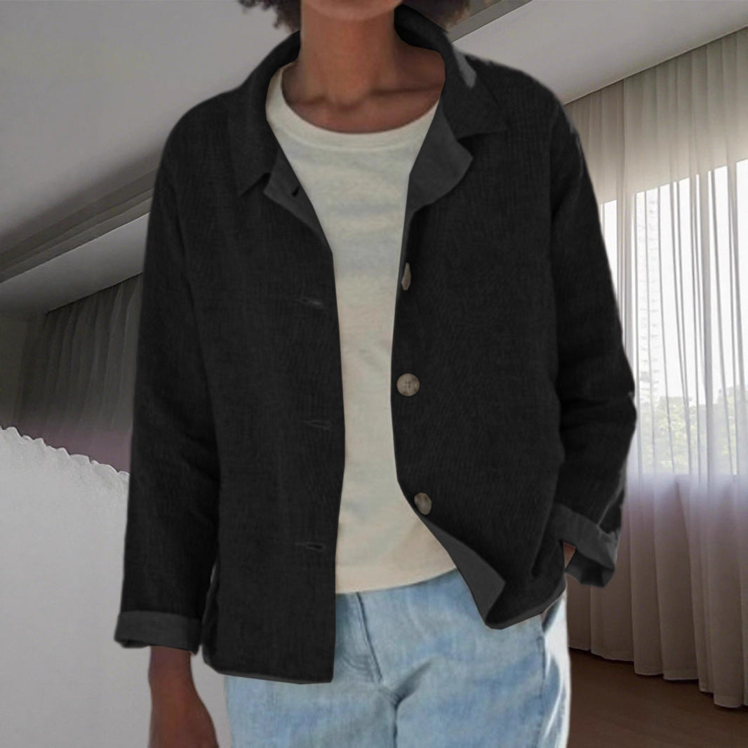 Effortless Linen Chore Jacket for Women with Collar Long Sleeve Button Front Relaxed Style