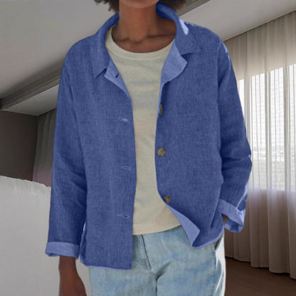 Effortless Linen Chore Jacket for Women with Collar Long Sleeve Button Front Relaxed Style
