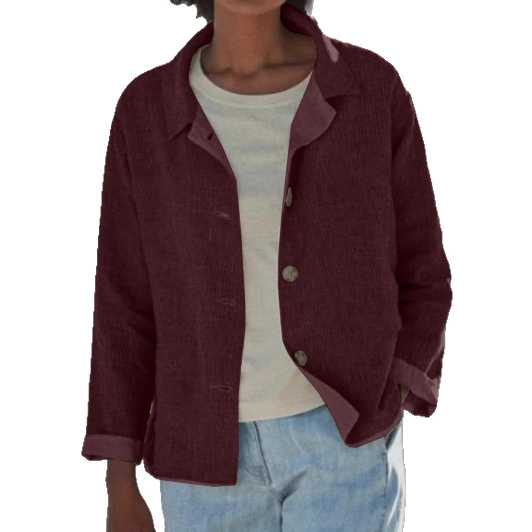 Effortless Linen Chore Jacket for Women with Collar Long Sleeve Button Front Relaxed Style