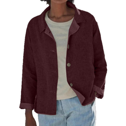 Effortless Linen Chore Jacket for Women with Collar Long Sleeve Button Front Relaxed Style